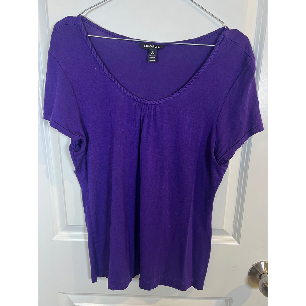 George Womens Short Sleeve Braided Neckline Purple Size M